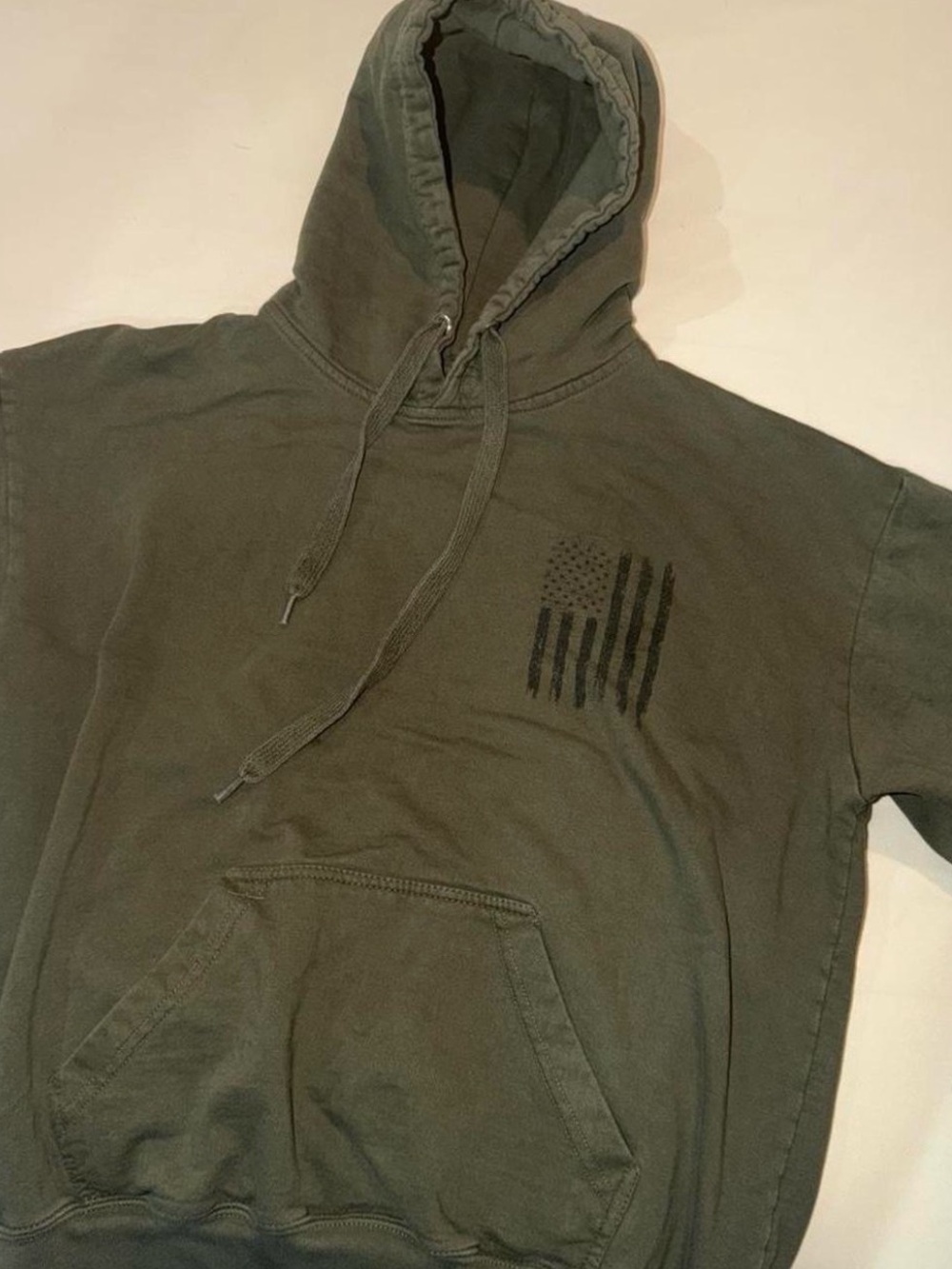 Men's Olive Green Hooded Pullover with Vertical Flag Graphic